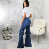 EVE Plus Size Denim Ruffled Flared Jeans HSF-2406