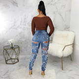 EVE Denim Ripped Hole High Waist Skinny Jeans Pencil Pants HSF-2508