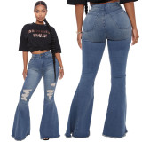 EVE Plus Size Denim Ripped Hole Flared Jeans HSF-2366