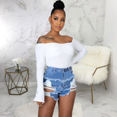 EVE Plus Size Denim Ripped Hole Patchwork Jeans Shorts HSF-2540
