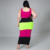 EVE Plus Size Contrast Color Sleeveless Long Dress SFY-2114