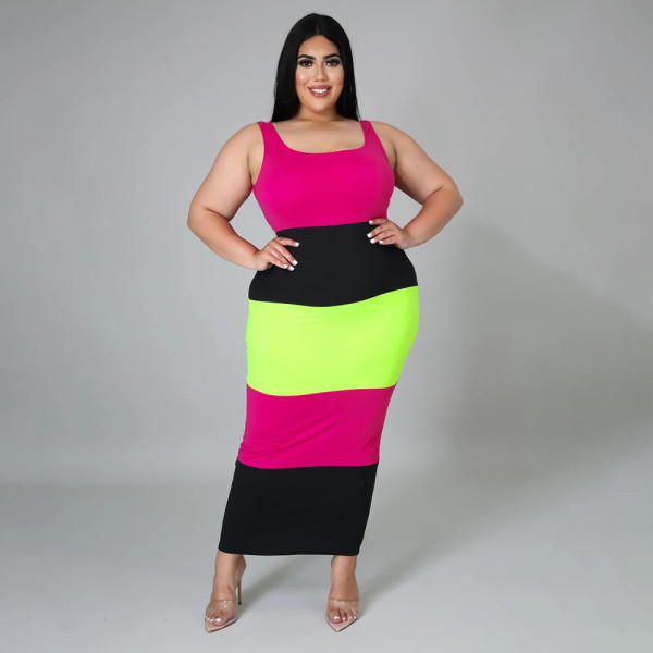 EVE Plus Size Contrast Color Sleeveless Long Dress SFY-2114