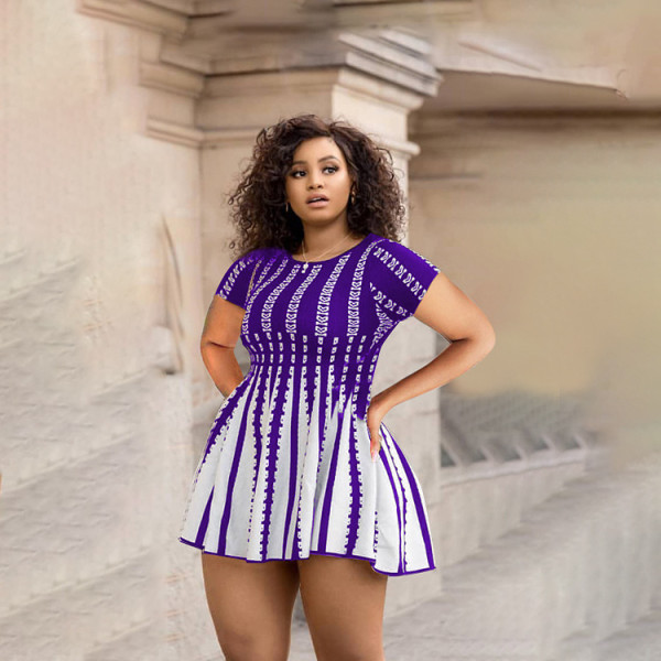EVE Sexy Fashion Print Short Sleeve Dress WPF-80108
