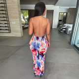 EVE Sexy Printed Split Spaghetti Strap Backless Long Dress GLF-10001