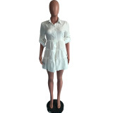 EVE Plus Size Solid High Waist Long Sleeve Ruffled Mini Dress OMY-0022