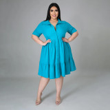 EVE Plus Size Solid High Waist Short Sleeve Shirt Dress BMF-068