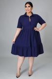 EVE Plus Size Solid High Waist Short Sleeve Shirt Dress BMF-068