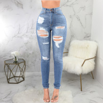 EVE Fashion All-match High Waisted Ripped Skinny Jeans HSF-2442
