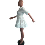 EVE Plus Size Solid High Waist Long Sleeve Ruffled Mini Dress OMY-0022