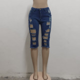 EVE Plus Size Fashion All-match Frayed Ripped Hole High Waist Jeans HSF-2517
