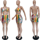 EVE Sexy Printed Bra Top Mini Skirt Beachwear Sets BGN-157