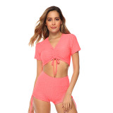 EVE Solid Drawstring Short Sleeve Two Piece Sets ML-7447