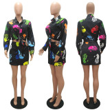 EVE Casual Printed Shirt Top Mini Skirt 2 Piece Sets MAE-2105