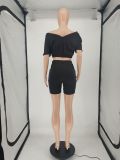 EVE Solid V Neck Crop Top And Shorts 2 Piece Suits SMF-8103