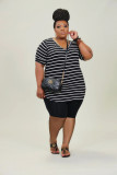 EVE Plus Size Casual Striped Short Sleeve Suit WAF-77215