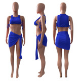 EVE Solid Lace-Up Sleeveless Mini Skirt 2 Piece Sets NIK-251