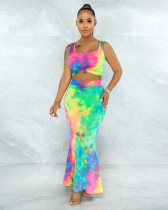 EVE Tie Dye Printed Sleeveless Maxi Skirt 2 Piece Sets APLF-5071