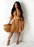 EVE Casual Solid Long Sleeve Buttons Shirt Dress BS-1275