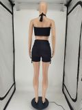 EVE Sexy Halter Crop Top+Printed Shorts Two Piece Sets SMF-8104