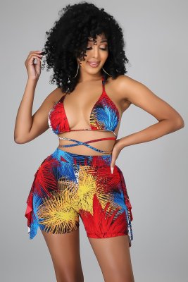 EVE Sexy Printed Bra Top And Shorts Two Piece Sets APLF-5073