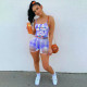 EVE Letter Print Cami Top Hole Shorts Two Piece Suits WMEF-20757