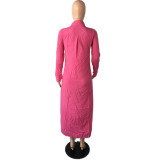 EVE Plus Size Solid Long Sleeve Split Long Shirt Dress QYF-5065