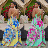 EVE Plus Size Printed Backless Strap Wide Leg Jumpsuit WPF-80188