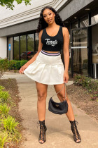 Letter Print Tennis Tank Top+Pleated Mini Skirt 2 Piece Suits YPKF-Y818