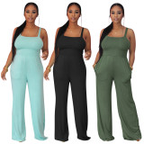 EVE Solid Sleeveless Strap One-Piece Jumpsuit PIN-8600