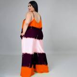 EVE Plus Size Contrast Color Sleeveless Strap Loose Maxi Dress BMF-PP070