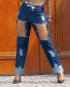 EVE Plus Size Denim Ripped Hole Straight Jeans Pants LSL-6456