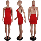 EVE Sexy Red Halter Backless Mini Dress LSL-6457