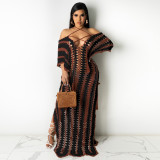 EVE Sexy Knitted Off Shoulder Hollow Out Split Maxi Dress MA-Y429