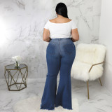 EVE Plus Size Fashion Ripped Denim Flared Pants HSF-2417