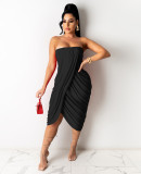 EVE Sexy Solid Off Shoulder Strapless Folds Midi Dress MA-Y423