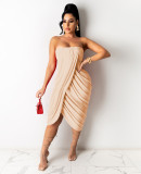 EVE Sexy Solid Off Shoulder Strapless Folds Midi Dress MA-Y423