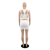 EVE Sexy Solid Sleeveless Tank Top Mini Skirt 3 Piece Sets YIBF-6097