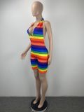 EVE Colorful Striped V Neck Halter Romper ML-7451