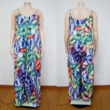 EVE Plus Size Printed Strap Wide Leg Jumpsuit Without Belt NNWF-7229