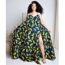 EVE Plus Size Printed Split Big Swing Maxi Dress NNWF-7238