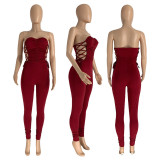 EVE Sexy Lace Up Ruched Tight Tube Jumpsuits GLF-8124