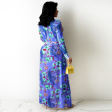 EVE Floral Print Bra Top+Long Cloak+Pants 3 Piece Sets TE-4290
