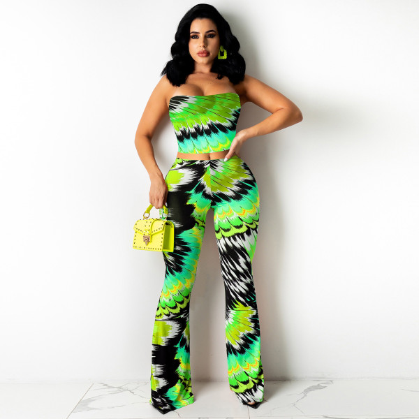 EVE Sexy Printed Tube Top And Pants Two Piece Sets TE-4307