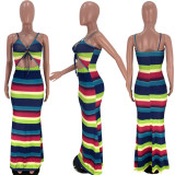 EVE Colorful Striped Spaghetti Strap Maxi Dress XSF-6063
