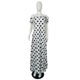 EVE Plus Size Polka Dot Slash Neck Pocket Loose Maxi Dress QYF-5077