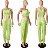 EVE Solid One Shoulder Sleeveless 2 Piece Pants Set YNSF-1662