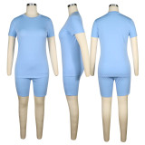 EVE Solid Tracksuit Short Sleeve Two Piece Shorts Set TE-3779