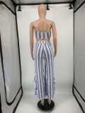 EVE Plus Size Striped Sling Crop Top+Ruffled Pants 2 Piece Sets YIM-201
