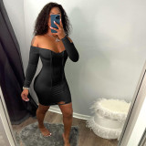 EVE Sexy Off Shoulder Long Sleeve Bodycon Mini Dress NLAF-6084