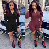 EVE Solid Long Sleeve Zipper Tight Romper BGN-182